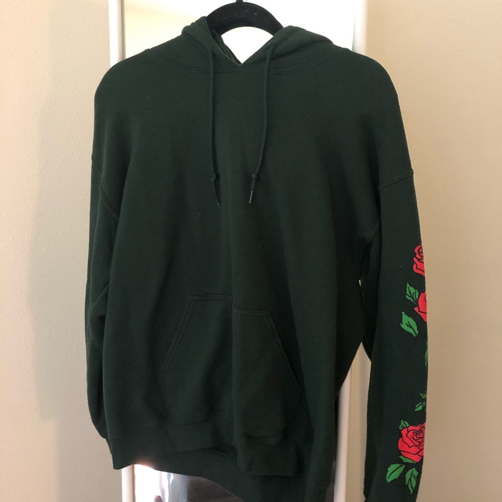 Urban Outfitters Dark Jade Hoodie with Rose Sleeve